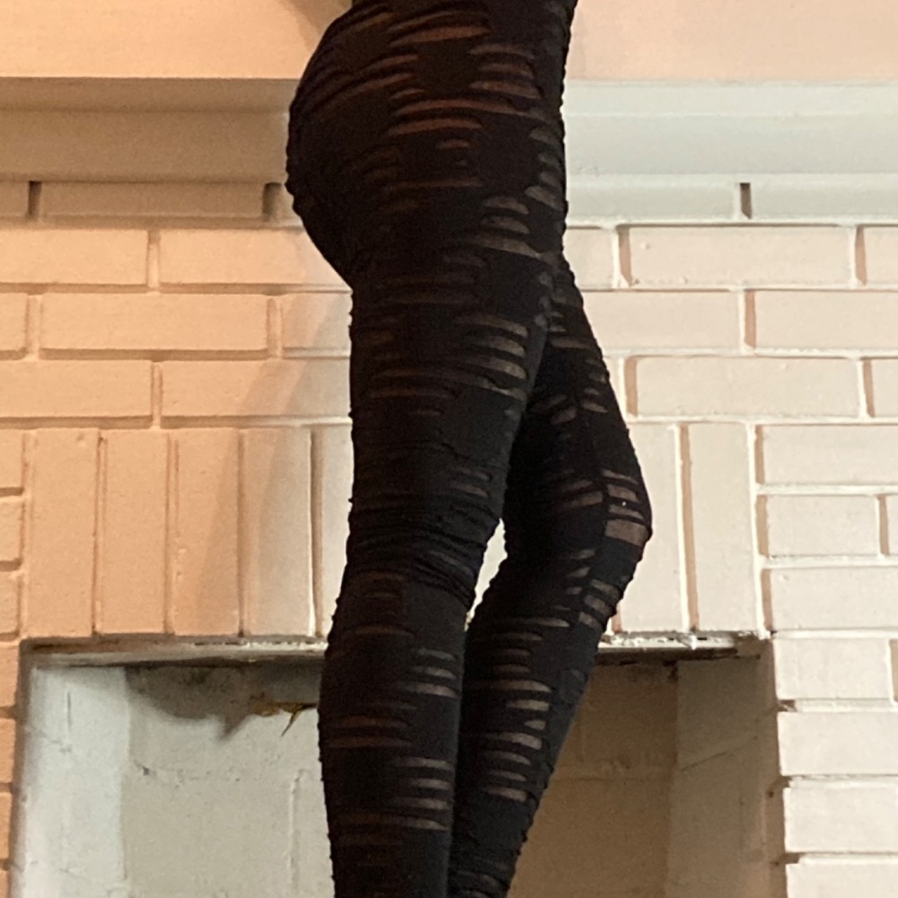 Vintage Silence + Noise black sheer “ torn “ legging tights - Picture 7 of 11